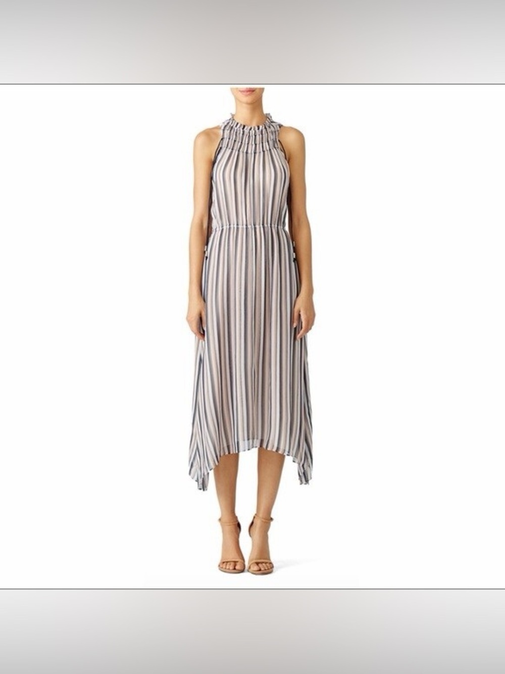 Derek Lam 10 Crosby Striped Silk Handkerchief Midi Dress Size 2 Boho Halter